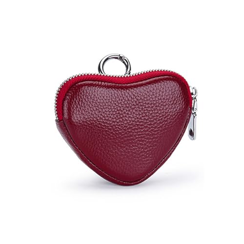 Heart-Shaped Genuine Leather Coin Purse - Small Cute Wallet With Zipper Storage For Women