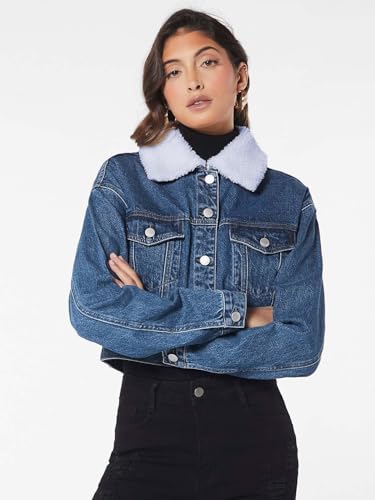 Image of KOTTY Women's Solid Alexis Blue Long Sleeve Denim Jacket