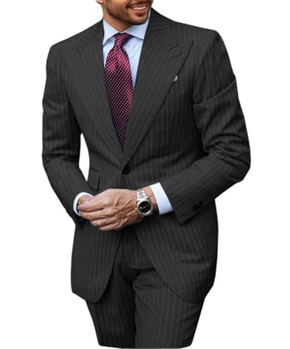 Men's Suit 2 Piece Set Slim Fit Pinstripe Suits for Men Business Wedding Prom Tuxedos Formal Dress Blazer Pants Set