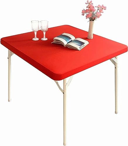 Mantel cuadrado rojo con borde elástico, 90 x 90 cm, color sólido, decoración de mesa de comedor, accesorio de decoración del hogar