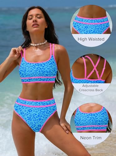 Image of popvil Women's High Waisted Bikini Sets 2026 Neon 2 Piece Swimsuit