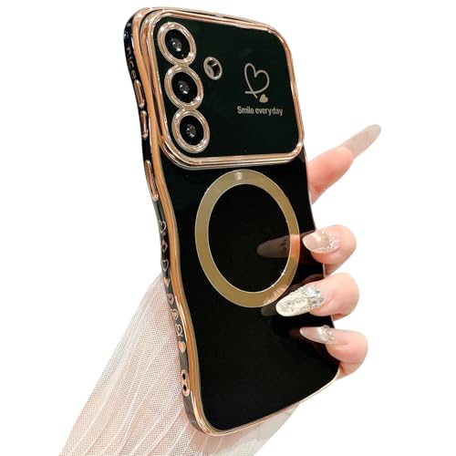 Coque Samsung S26 Plus MagSafe antichoc avec cadre souple et cœur plaqué or rose