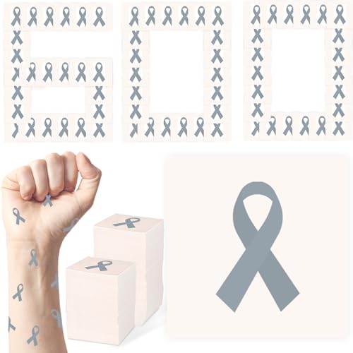 CrateGurus Co. 600 Pcs Grey Cancer Ribbon Awareness Temporary Tattoos Bulk Brain Tumor Awareness Tattoo Allergies Diabetes Awareness Products Aphasia Asthma Awareness Gifts Parkinson's Disease Items