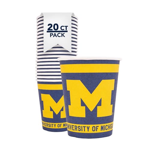 Desert Cactus University of Michigan Paper Cups UM Wolverines 20 Count 9 Ounce Cold Beverage for Tailgates, Graduation, Party and Game Day Tablecloth Decoration (Design A)