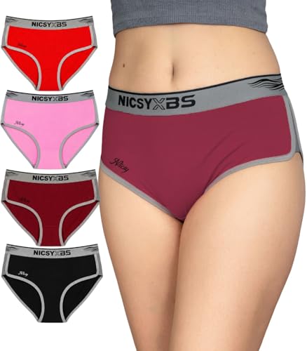 Image of NICSY Side Contrast Hipster Panties for Women | Soft Seamless Feel Mid Rise Briefs | Daily Comfort Innerwear | Comfortable Full Coverage Underwear