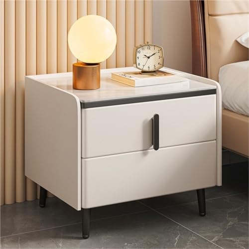 Table de nuit en bois massif avec cuir compact et rangement créatif