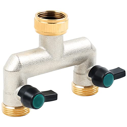 HOIIME 2 Way Brass Tap Splitter with On/Off Valves