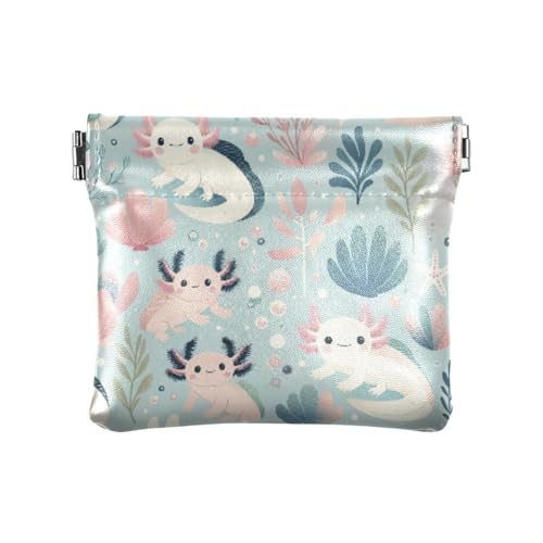 Cute Axolotls Coin Purse Leather Pouch Change Purse, Squeeze Coin Pouch for Cards, Keys & Lipsticks, Unisex