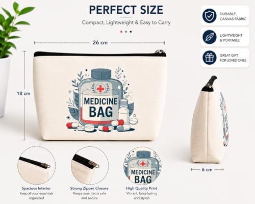 Image of DRUDRAYA Canvas Medicine Pouch | Printed Medicine Storage Bag (Pack of 1) | Portable & Spacious Emergency Kit Organizer Zipper Pouch | Perfect for Hiking, Travel, Camping, Home