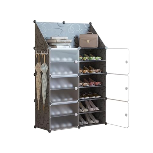 Image of RYUGA Shoe Rack Plastic for Home with Door | 12-Tier Stackable Shoe Organizer | Holds 24 Pairs | DIY Modular Shoe Cabinet | Waterproof & Dustproof | Chappal Slipper Stand for Bedroom, Entryway