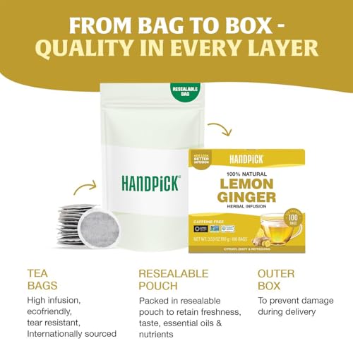 Image of HANDPICK Lemon Ginger Tea (100 Teabags)Blend of 100% Natural Lemon & Ginger