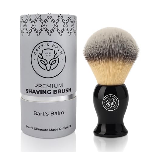 •Bart’s Balm Luxury Synthetic Shaving Brush for men – Soft Bristles, No Shedding, Black Handle – Combine with Shaving Soap or Cream For A Quick, Rich Lather– Vegan & Cruelty Free
