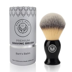 •Bart’s Balm Luxury Synthetic Shaving Brush for men – Soft Bristles, No Shedding, Black Handle – Combine with Shaving Soap or Cream For A Quick, Rich Lather– Vegan & Cruelty Free