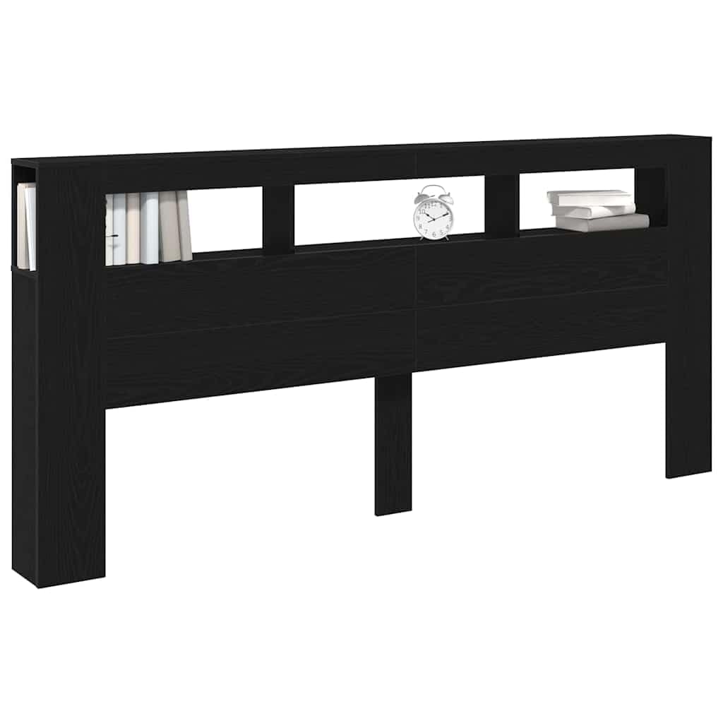 vidaXL LED Headboard with Shelf, Black Oak