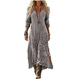 Vestido Largo Mujer Bohemio Chic Boho Estampado Floral Manga Larga Escote En V Vestido Vintage Casual Elegante Fluido para Primavera Verano
