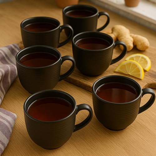 Image of Clay Craft Fine Ceramic Horizon Black Coffee Mug Set of 6, Cups for Tea & Coffee, Mug Set, Gift Set, Elegant Design for Home and Kitchen and Can Be Gifted to Your Loved Ones On Any Occassions