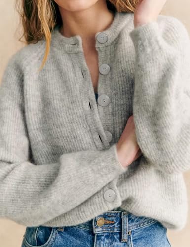 Bianstore Womens Casual Long Sleeve Crewneck Button Down Cardigan Chunky Knit Open Front Sweater Tops2