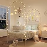 GAOMON Kids Canopy Bed Frame with Headboard & Footboard, Upholstered Twin Bed Frames with Arched Mosquito Net Poles, Sturdy Metal Slats, No Box Spring Needed, Easy Assembly, White