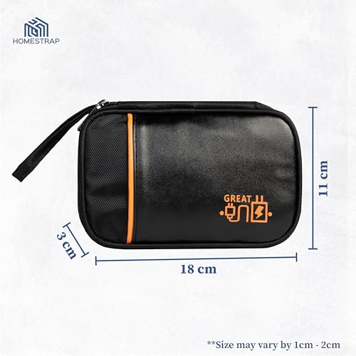 Image of HomeStrap Tech Organizer Case for Electronics Accessories | Storage Pouch for Chargers, Cables, Power Banks, SD Cards & Earphones | Waterproof & Travel-Friendly Gadget Bag - Black, Small