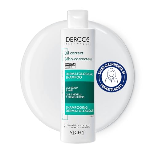 Vichy Dercos Oil Correct Hair & Scalp Shampoo with Zinc PCA & Silica. Résultats en cuir chevelu propre, rebondissants et aérés. Recommandé par les dermatologues, 200 ml