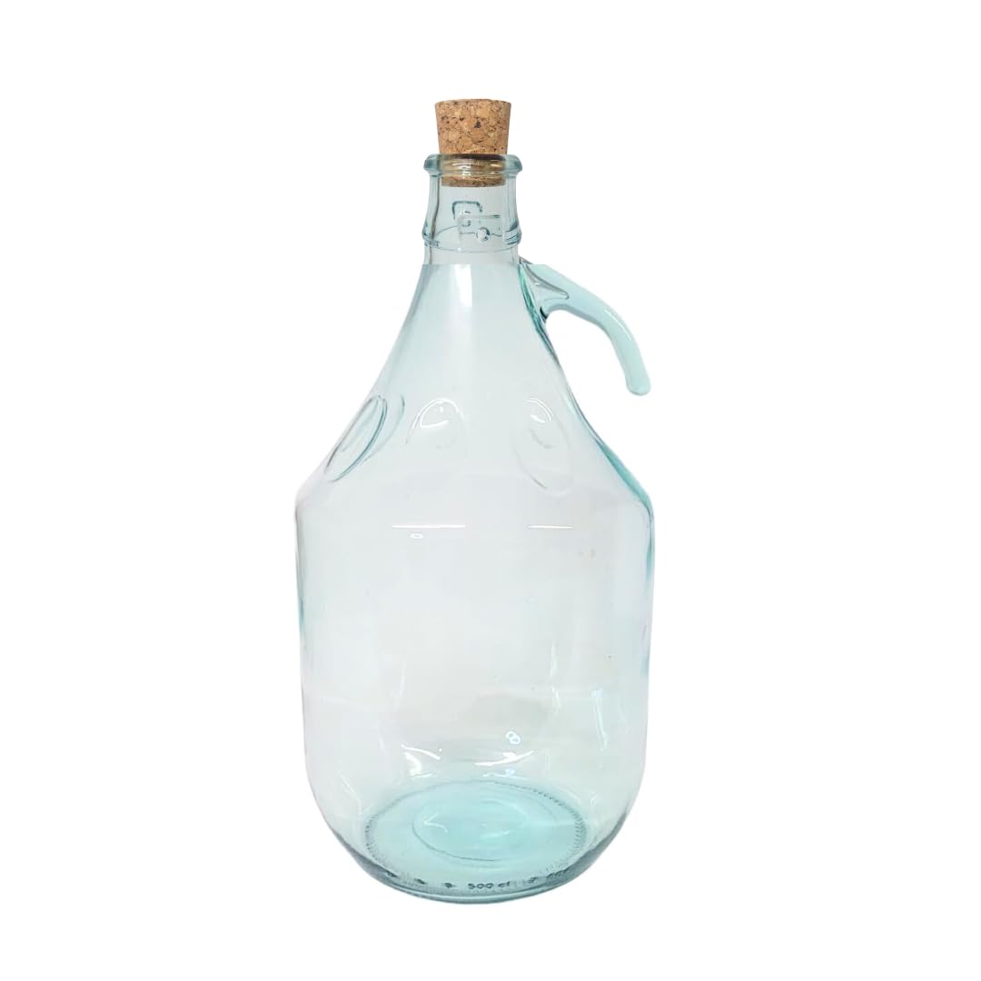 DIAH DO IT AT HOME 5L Glass Demijohn with Handle & Natural Cork - 1 Gallon Glass Carboy for DIY Wine, Cider & Mead Making - Traditional Storage Bottle for Home Brewing & Fermentation