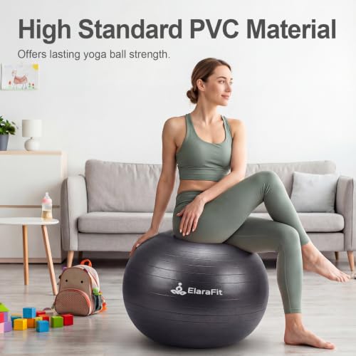 Image of Anti Burst Large Exercise Ball for Yoga Non Slip Pilates Ball with Pump 550 lbs Capacity for Pregnancy, Fitness Size L 23 to 26 inches, About 58 to 65cm