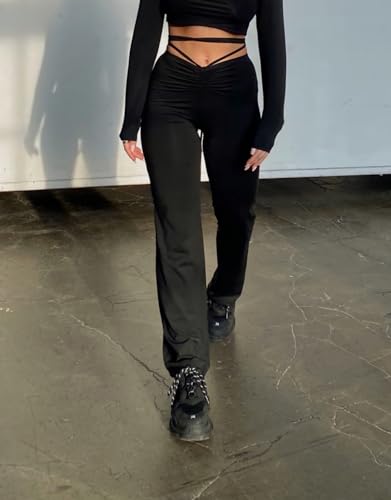 BYDIVA 2021 Fashion Bandage Fit Drawstring Straight Leg Comfy Pants2