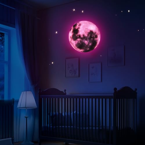 Sticker lunar fosforescente para techo 40 cm rosa miniatura 1