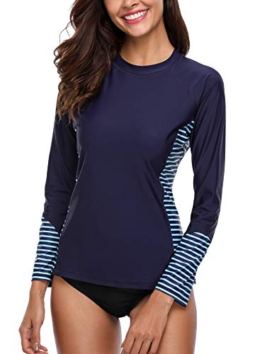 beautyin Long Sleeve Rash Guard Womens Sun Protection Shirt Athletic Swim Shirt Navy