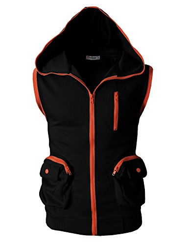 image for H2H Mens Daily Wear Fashion Active Slim fit Sleeveless Hoodie Zip with