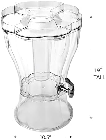 3.5 Gallon Beverage Dispenser with “Party-Top” Tray, Removable Ice-Cone, Lock-On Base & Easy-Flow Spigot, Break-Resistant Tritan with Embossed Mixing Marks, Dishwasher Safe