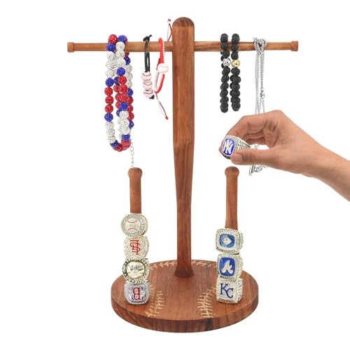 shinwinly Wooden Baseball/Softball Drip Necklace Organizer Holder,Baseball Ring Accessories And Baseball lifestyle,Wooden Softball Drip Ring Display Holder,Baseball Stuff Gift
