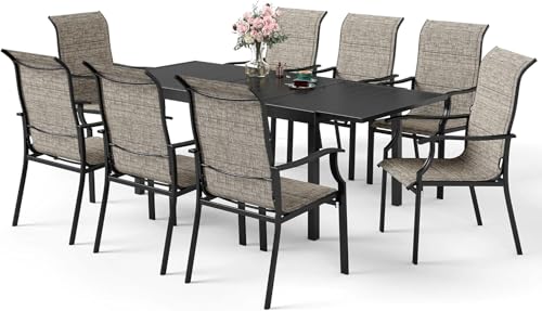 SUNSHINE VALLEY 9 Piece Outdoor Dining Sets, Textilene Patio Dining Sets for 8, Metal Expandable Patio Table & High Back Patio Chairs All Weather Outdoor Table and Chair Sets for Backyard Deck