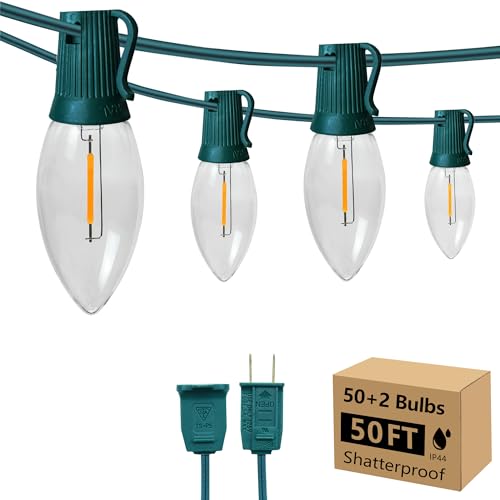 C9 Clear Christmas String Lights, 50FT 52 Bulbs Bright &