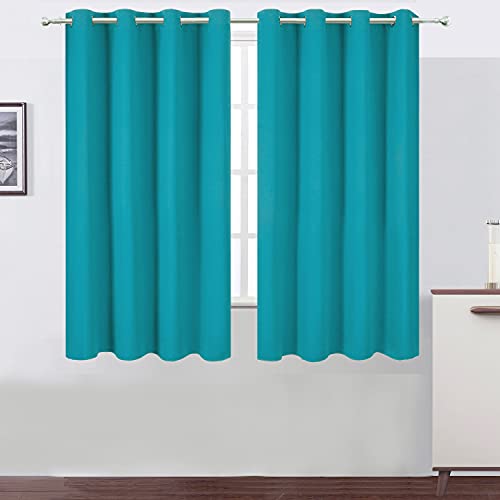 Image of LEMOMO Teal Blackout Curtains 66 x 63 Inch Length /Set of 2 Curtain Panels /Thermal Insulated Room Darkening Blackout Curtains for Bedroom