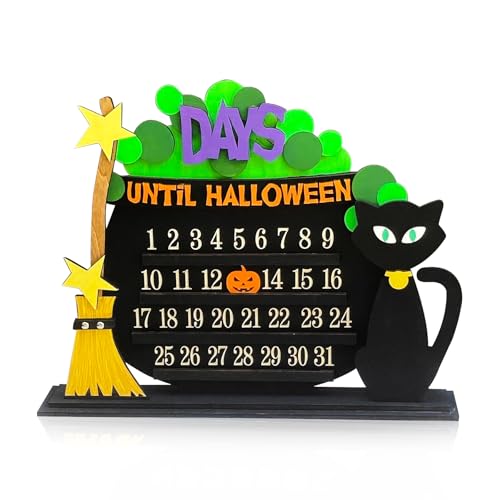Dmnnlp Calendrier de l'Avent d'Halloween en bois pour décoration de bureau familial 2025