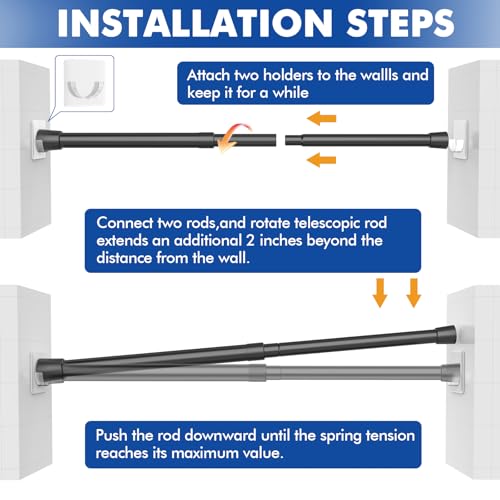 Image of Corklatta 2 Pack Black Tension Curtain Rods Adjustable 16-39 Inch, Tension Rod with 4 Holders,No-Drill Curtain Rods for Window, Kitchen, Bathroom