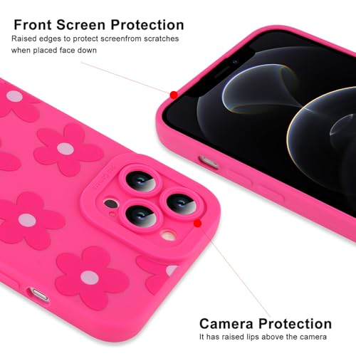 Image of ZIYE for iPhone 12 Pro Max Case Hot Pink Flower Pattern Phone Case