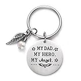 Melix Home My Hero My Angel Memorial Keychain, Loss of Father Sympathy Gift, Remembrance Jewelry