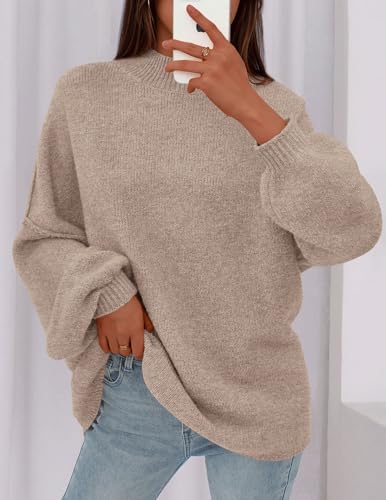 PRETTYGARDEN Women's 2025 Fall Oversized Sweaters Chunky Knit Mock Neck Long Sleeve Casual Trendy Pullover Winter Clothes3