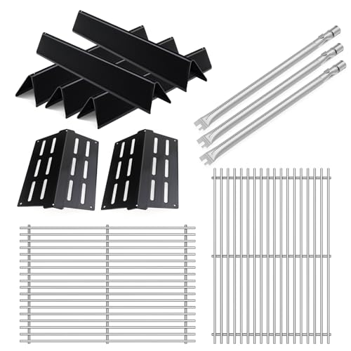 2 Pack 19.5 Grill Grates and Porcelain Steel Heat Deflectors with 62752 Burner For Weber Genesis Grill Parts Genesis E310 E320 E330 S310 S320 S330 Porcelain Steel Flavorizer Bars for Weber 7620