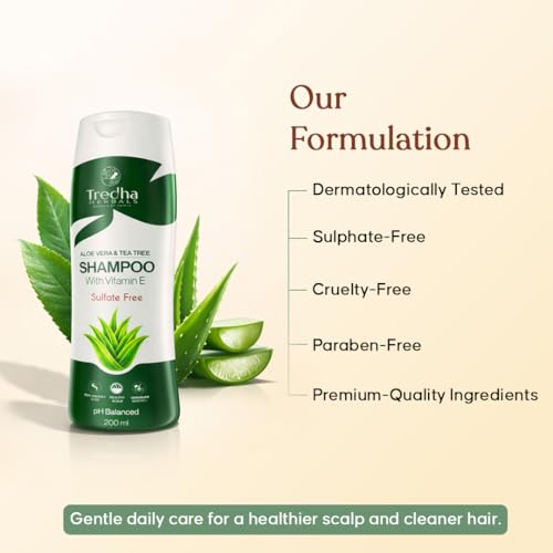 Image of Tredha Aloe Vera & Tea Tree Anti-Dandruff Shampoo for Oily Scalp & Hair Fall Control | Sulfate Free & Paraben Free | Smooth & Frizz Control | 200 ml | For Men & Women