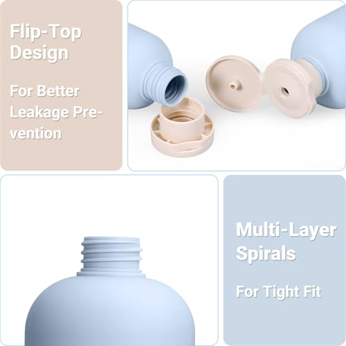 Image of ASEVAT 6.7 oz Leak-Proof Travel Bottles, 3 Pack Refillable Plastic Squeeze Vessels with Caps, Portable Containers for Shampoo, Lotion, Cream & Daily Liquids