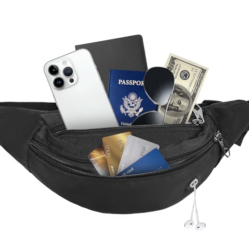 Frenou 1L Fanny Pack With 4-Zipper Pockets-Crossbody Bags For Women And Man-Crossbody Belt Bag With Adjustable Strap For Travel Running Hiking Walking Workout Black - Image 6