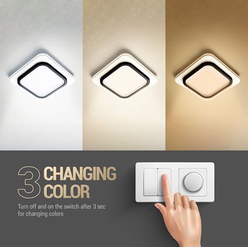 Image of LED Ceiling Light 50W - Black Square Panel, 3 Color Modes, Eye Protection, CRI ≥97, 24cm for Bedroom | Studyroom | Corridor