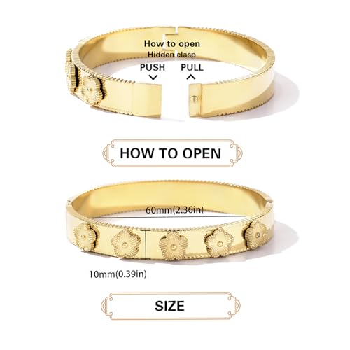 Clover Bracelet Bangle for Women 14K Gold Plated Stainless Steel Lucky Jewelry4