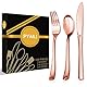PYAILI 120 Stück Wiederverwendbaren Plastik Besteck Set,BPA Frei, Geeignet für Familien, Hochzeiten, Partys, Camping-PS metallisiert(Roségold)