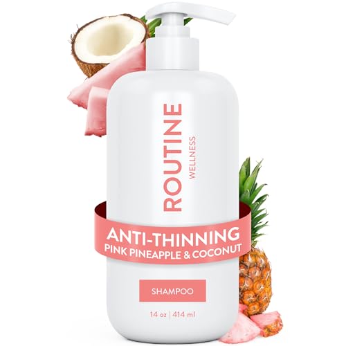 Image of Routine Wellness Anti-Thinning Shampoo - Pink Pineapple & Coconut | Clinically tested shampoo for thinning hair with biotin, pea peptides, saw palmetto oil, color safe, sulfate free