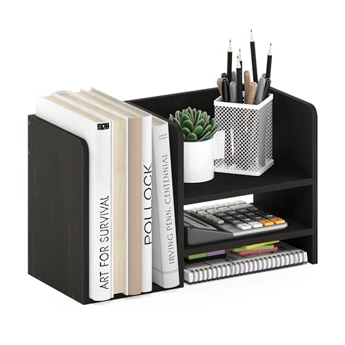 Image of Furinno Hermite Wood Desktop Book and Home Office Supplies Storage Organizer, Espresso