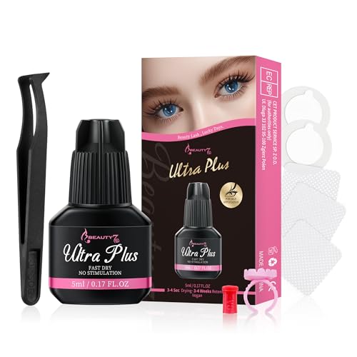 Beauty7 Pegamento para Extensiones de Pestañas con Pinza, Pegamento Cluster Lash Ultra Plus para Extensiones de Pestañas Adhesivo de Secado Rápido de Larga Duración DIY Pestañas Individuales 5ml